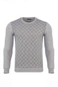Grey Melange Printed Regular Velvet Thessaloniki Crew Neck Sweatshirt